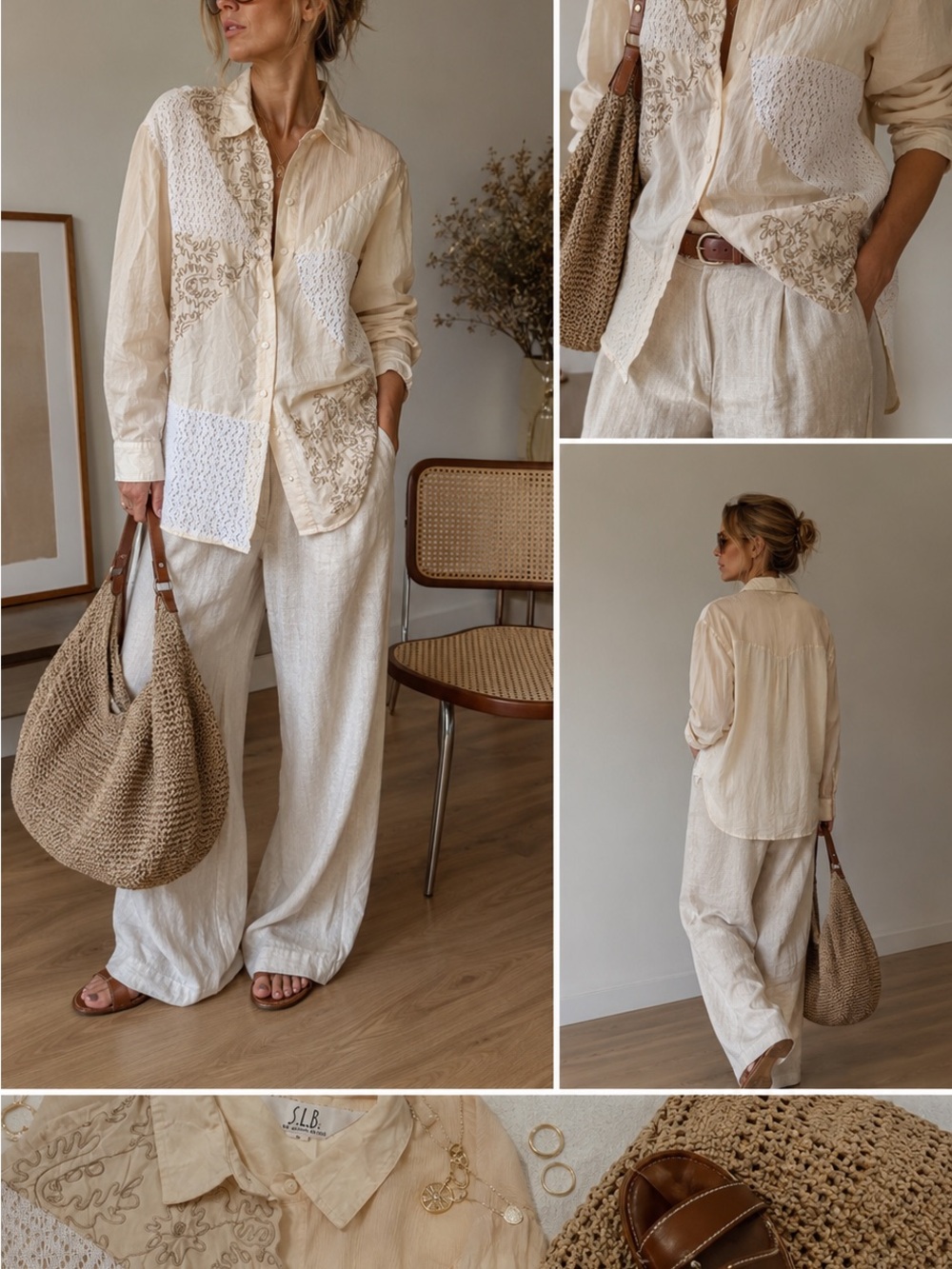 Vintage S.L.B. by Sunny Leigh 80% Silk Patchwork Crochet Embroidered Blouse